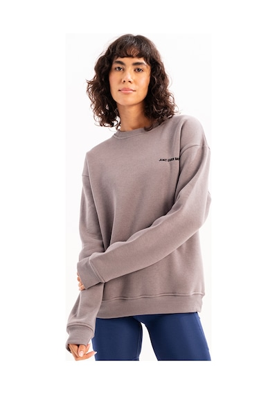 Justever Bisiklet Yaka Nakışlı Şardonlu İçi Polarlı Gri Kadın Sweatshirt - Rigil Gri