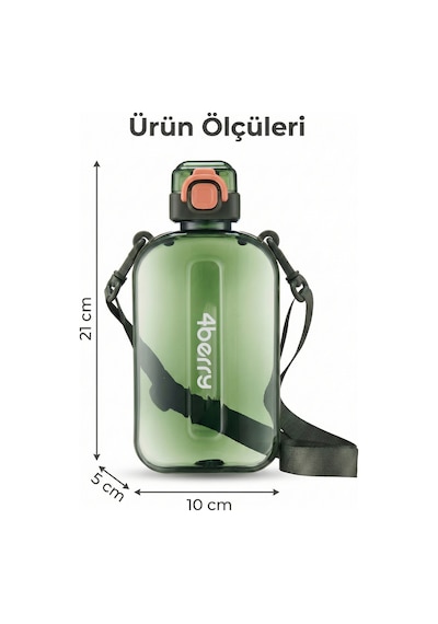 750 Ml Spor Matara Sızdırmaz Kapaklı, Tek Elle Kullanım, Askılı Taşınabilir Su Şişesi Yeşil