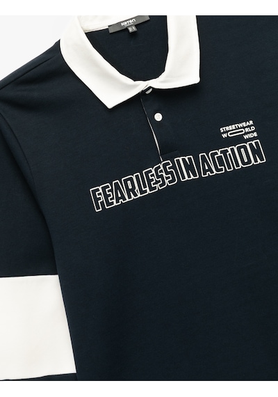 Koton Pamuklu Regular Fit Renk Bloklu Düğmeli Baskılı Polo Yaka Sweatshirt Lacivert 7wam70046mk