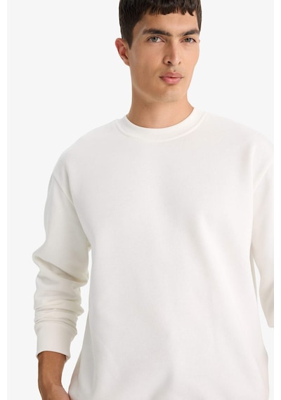 Defacto Relax Fit Bisiklet Yaka Kalın İçi Yumuşak Tüylü Basic Düz Sweatshirt T5139az25auwt32 Beyaz