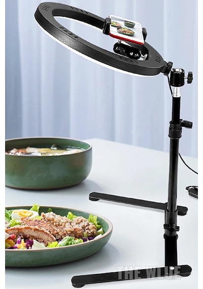 Masaüstü 10 İnç 26 Cm Led Işıklı Ürün Takı Yemek Çekim Standı Tik