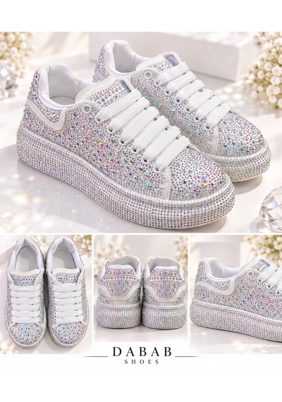Dabab Shoes Stella Kadın Beyaz Taşlı Işıltılı Platform Sneakers Spor Ayakkabı