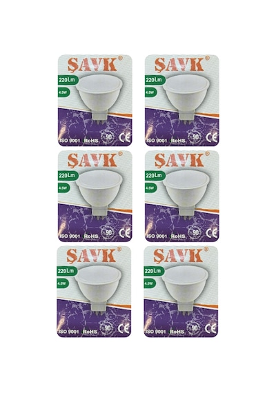 6 Adet Şavk 12volt Ac/dc 4,5w 22w Beyaz Işık 6500k Gu5.3 Duylu İğne Bacak Led Çanak Ampul