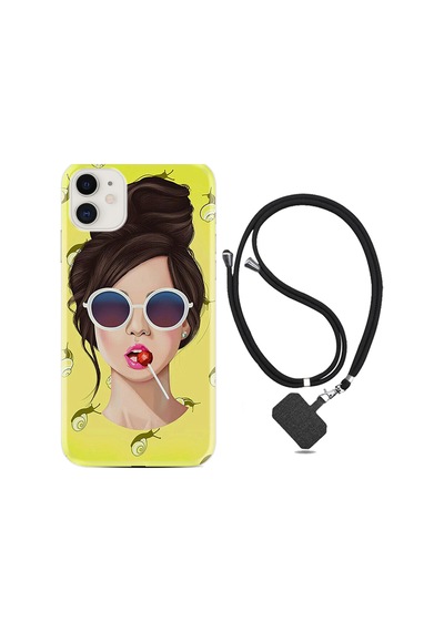 Apple Uyumlu iPhone 13 Kılıf Boyun Askılı Lollipop Woman 1416