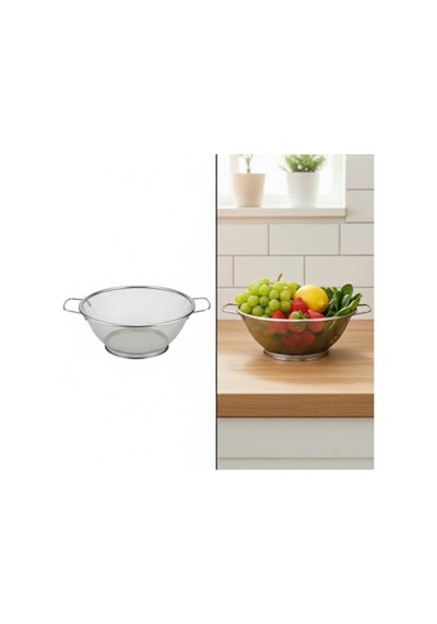 Premium 21 Cm Paslanmaz Çelik Orta Boy Mutfak Süzgeci, Çift Kulplu Metal Pirinç Yıkama Ve Makar Diğer