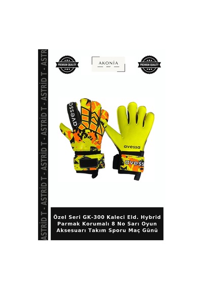 Özel Seri Gk-300 Kaleci Eld. Hybrid Parmak Korumalı 8 No Sarı Oyun Aksesuarı Takım Sporu Maç Günü