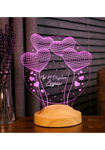 Günü Hediyesi Sevgiliye Arkadaşa Doğum Günü Hediyesi Balon Kalpler Kişiye Özel 3d Led Lamba Diğer