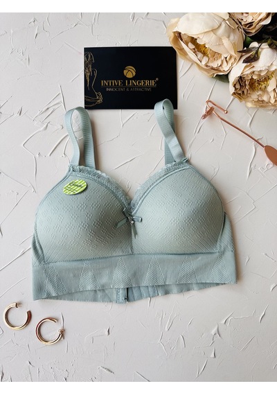 Celine C Cup Bambu Hisli Ultra Rahat Polamid Kumaştan Dokulu Dant Çağla Yeşili