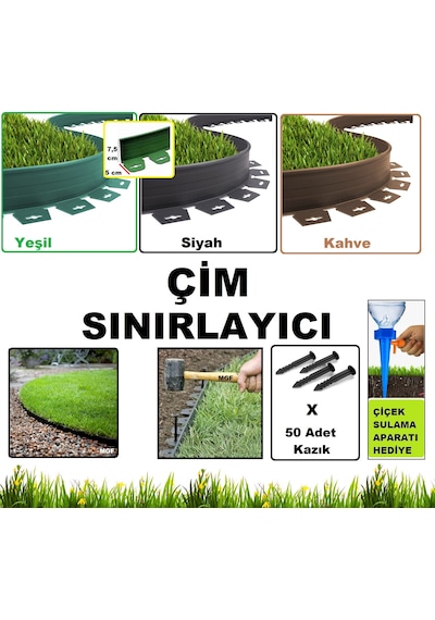 Mgf Çim Ayırıcı Sınırlayıcı Yeşil-kahve-gri Bordür 25 Metre