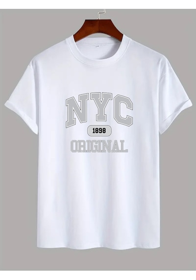 Nyc Baskılı Unisex Oversize Tshirt Beyaz