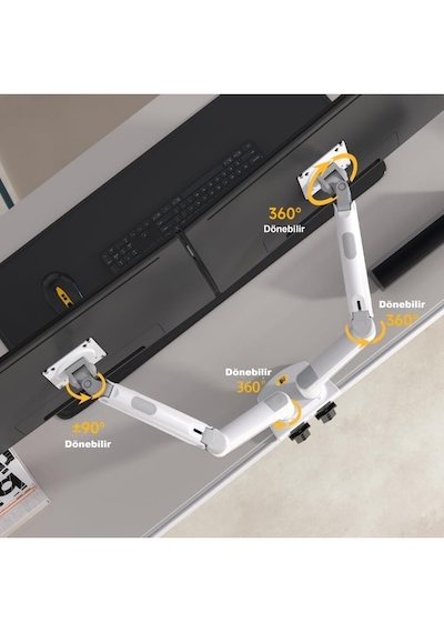 Nb F160 Beyaz Çift Kol Monitör Tutucu 17 27 Gazlı Amortisörlü, 2 9 Kg, Vesa Masaüstü Stand