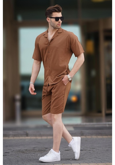 Madmext Camel Erkek Gömlek Şort Takımı 5956-camel Camel