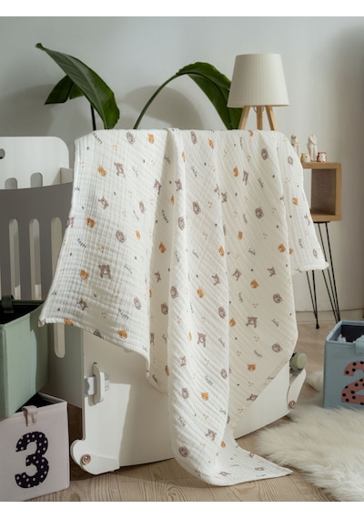 Eifin 4 Katlı Çok Amaçlı Müslin Örtü & Battaniye %100 Pamuk, Kutulu Oeko-teks Sertifikalı 80x80 Cm Beyaz