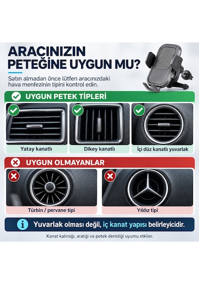 Dexxony Hp-a14 Mandallı Araç İçi Havalandırma Telefon Tutucu, Ayarlanabilir Abs Plastik Siyah