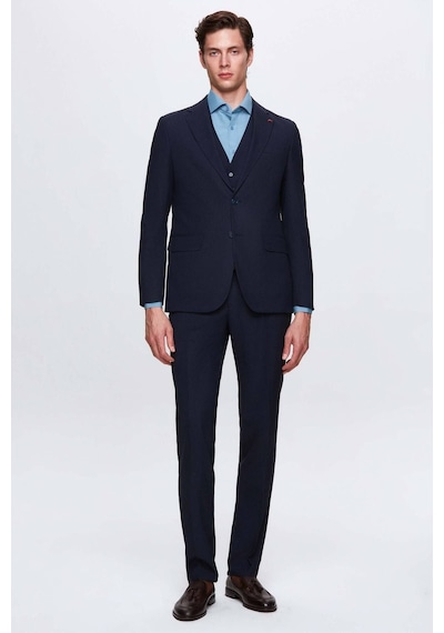 D's Damat Ds Damat Slim Fit Lacivert Mono Yaka Tek Yırtmaçlı Astarlı Takim Elbise Yelekli 4HFY5ORT01599 Lacivert
