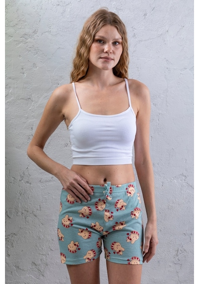 Giysa Kadın Beli Lastikli Desenli Şort Pijama Altı Soluk Mavi - 2027 Açık Mavi Giysa Kadın Beli Lastikli Desenli Şort Pijama Altı Soluk Mavi - 2027 Açık Mavi