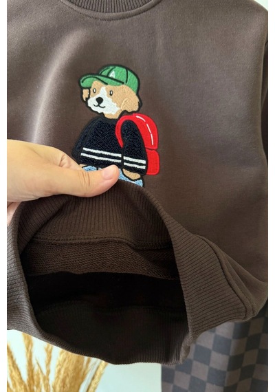 Monila Erkek Çocuk Kahverengi Ayıcık Baskılı Pamuklu 3 İplik Kumaş Sweatshirt Ve Damalı Eşofman Altüst Takım Monila Erkek Çocuk Kahverengi Ayıcık Baskılı Pamuklu 3 İplik Kumaş Sweatshirt Ve Damalı Eşofman Altüst Takım