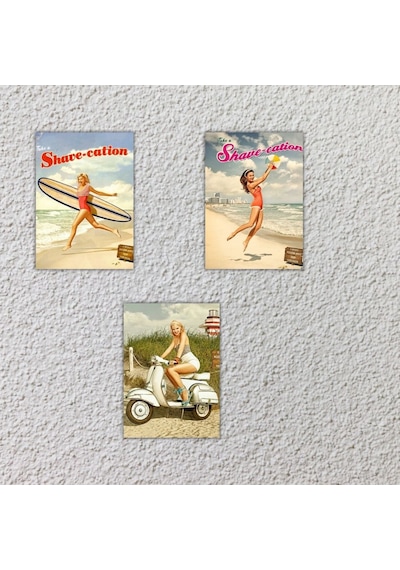 Avrupa Güzelleri Tasarımlı Retro 20 X 28 Cm Mdf Duvar Dekorasyon Posteri