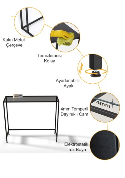 Fumo Metal Dresuar Dekoratif Kahve Köşesi Konsol Siyah Füme Camlı Siyah