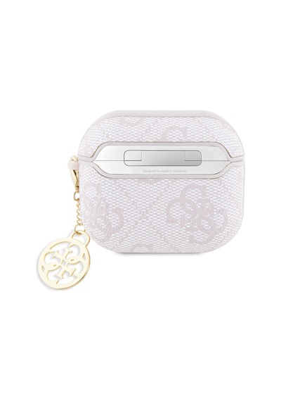 Apple Uyumlu AirPods 3.nesil Kılıf Guess Lisanslı 4g Desenli Metal Script Logolu 4g Charm Pu Deri Pembe
