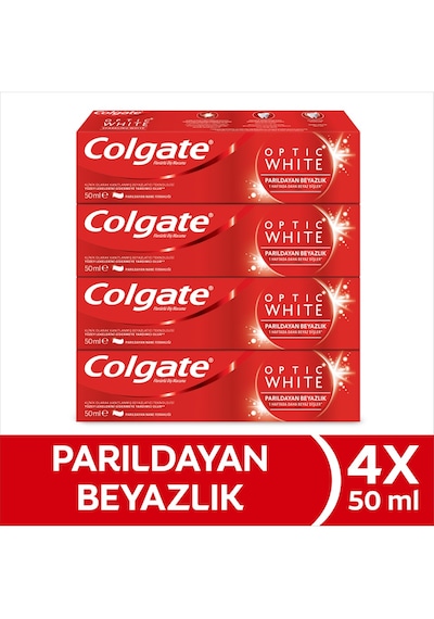 Colgate Optic White Parıldayan Beyazlık 50 Ml X4 Adet + Extra Clean Colors Diş Fırçası 3+1 Beyazlık
