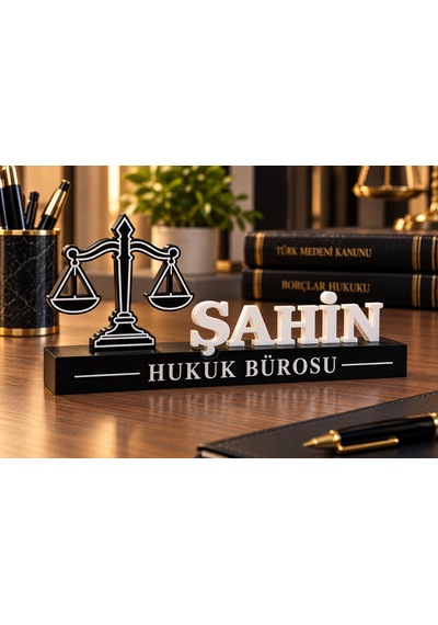 Kişiye Özel Avukat Masaüstü İsimlik Hukuk Bürosu Dekoratif Terazi Figürlü 3d Baskı İsimlik Siyah