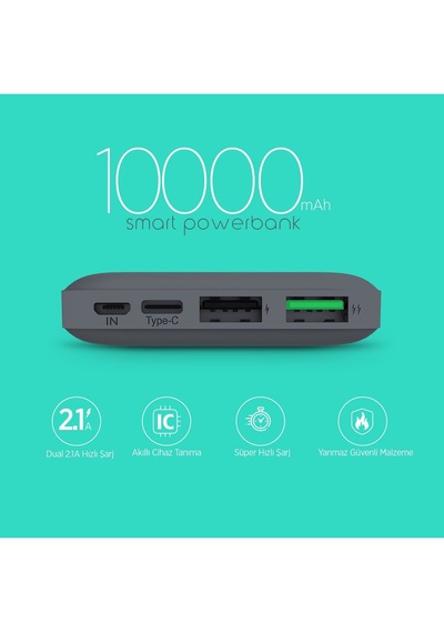 Abatech Powerbank 10.000 Mah Taşınabilir Şarj Cihazı Siyah