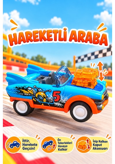 Eğlenceli Araba İt Gitsin Mekanizmalı Ön Tekerleri Kalkan 12 Cm Haraketli Aksesuarlı Oyuncak Araba