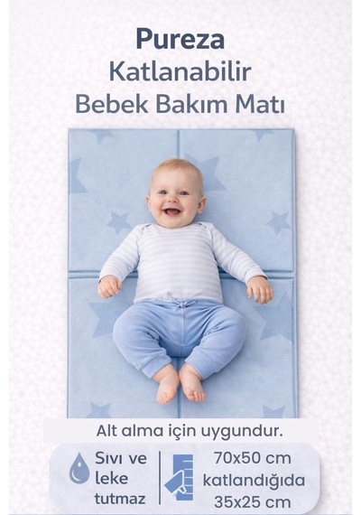 Katlanabilir Alt Değiştirme ve Bebek Bakım Matı 70 50 CM Taşınabilir Su Geçirmez Hijyenik, Silinebilir Yerli Üretim