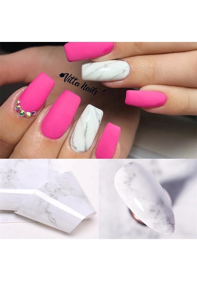 10lu Tırnak Süsleme Folyosu Renkli Mermer Dizayn Nail Art Transfer Folyo