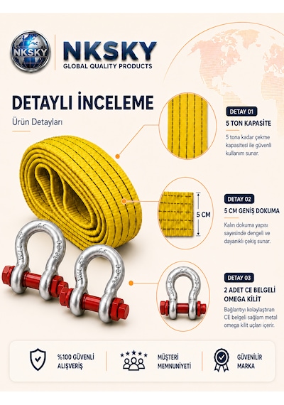 Nksky 5 Ton Araç Çekme Halatı 3 Metre 5 Cm Genişlik CE Belgeli Omega Kilitli Oto Çeki Halatı Nksky 5 Ton Araç Çekme Halatı 3 Metre 5 Cm Genişlik CE Belgeli Omega Kilitli Oto Çeki Halatı