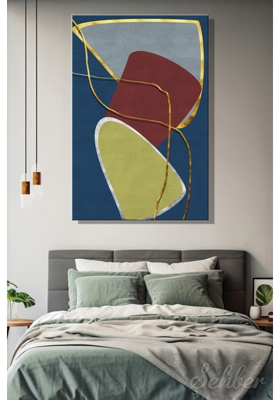 Bordo Ve Yeşilimsi Tonlarda Soyut Geometrik Formlar Modern Bir Dikey Kanvas Tablo 4075 Çok Renkli