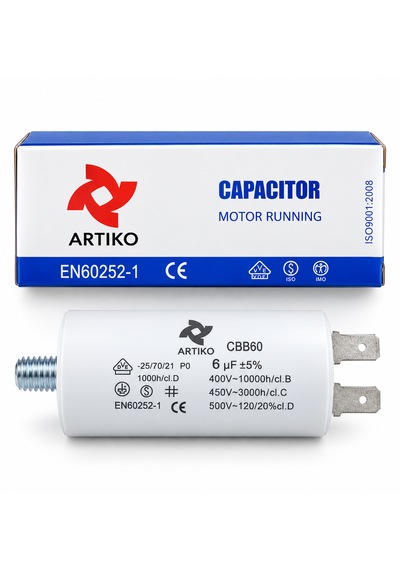 6 Μf 400v Cbb60 Motor Kondansatörü Kapasitör 2 Terminalli Motor Çalışma Kondansatörü 1