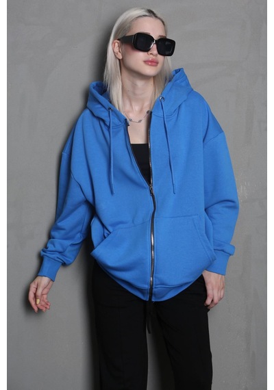 Madmext Mavi Kapüşonlu Basic Sweatshirt Mg1900 Mavi
