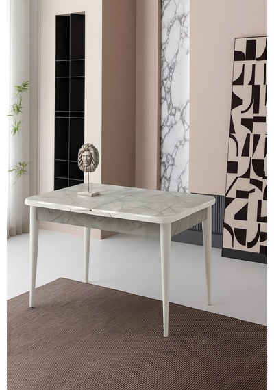 Lagina Ortadan Açılır Büyüyen Yemek Masası Mermer Desenli 80x130cm Gri