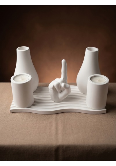 6 Parça Tevhid Heykeli Mumluk Vazo Seti - Tealight Mum Hediyeli- İslami Ev Dekorasyon
