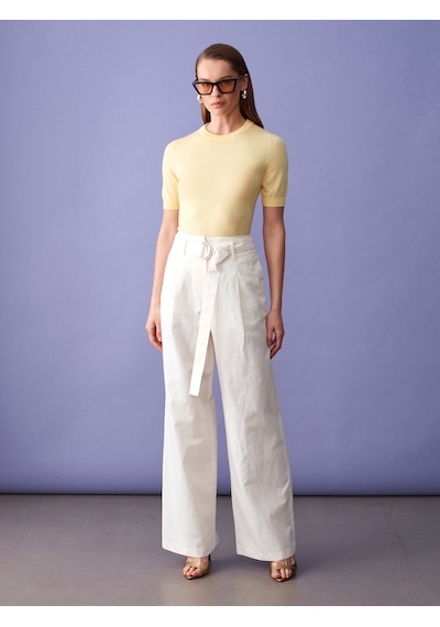 Dilvin 72673 Kemerli Pantolon-beyaz