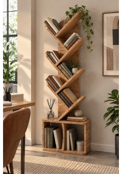 Sulorahome Yaprak Tasarım Eğimli Kitaplık Kahverengi 45x132 Cm