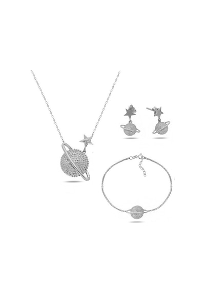 Brezza Lusso Jewelry Gümüş Gezegen Kadın Kolye Küpe Bileklik Seti
