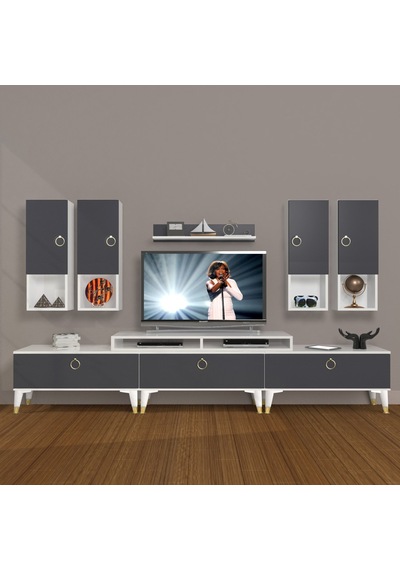 Decoraktiv Ekoflex 8da Mdf Gold Tv Ünitesi Tv Sehpası Beyaz - Antrasit