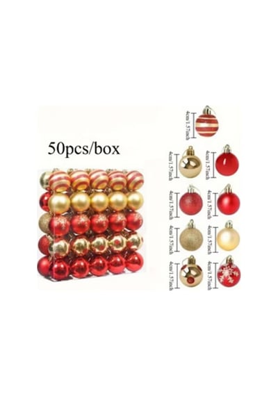 50 Adet 40mm Kırmızı Altın Beyaz Noel Ağacı Süs Topları Seti 9 Farklı Desen & Hafif Dayanıklı Yılb