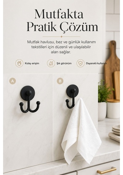Alper Banyo Mat Siyah Askılık Yapışkanlı Ve Vidalı Montaj