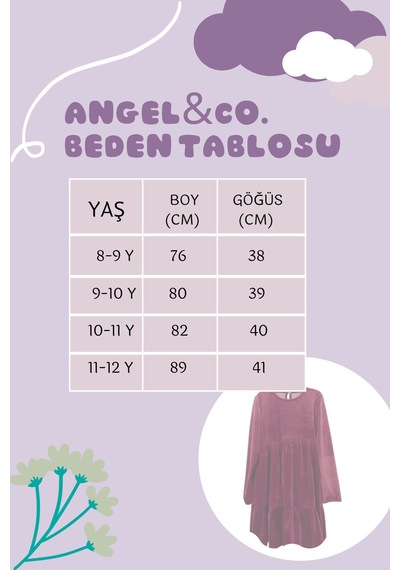 Moda Gül Kurusu - Kız Çocuk Modest Pamuk Kadife Midi Elbise Bordo Bordo