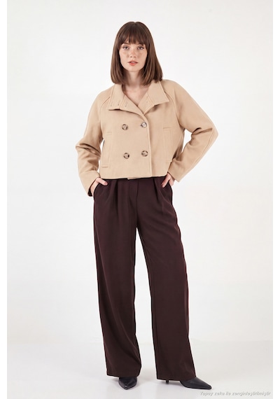 Lela Dik Yaka Düğmeli Kısa Kaşe Mont Kadın Kaşe Mont 611aw115 Camel