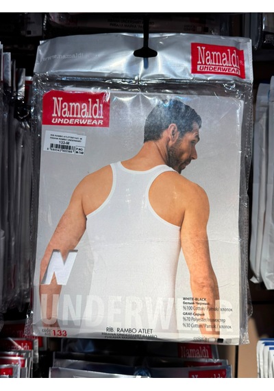 Namaldı Erkek Ribana Rambo Atlet 3'lü Paket - %100 Pamuk Sporcu Atlet 3 Adet Beyaz