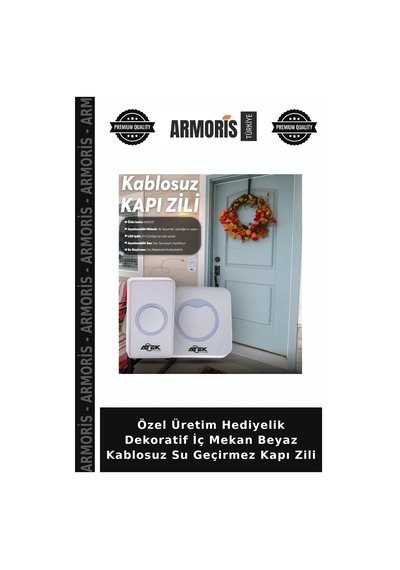 Özel Üretim Hediyelik Dekoratif İç Mekan Beyaz Kablosuz Su Geçirmez Kapı Zili