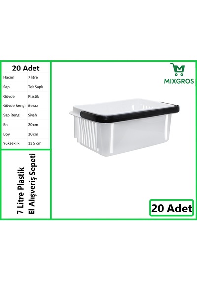 Plastik Kozmetik Alışveriş El Sepeti 7 Litre Beyaz 20 Adet Beyaz