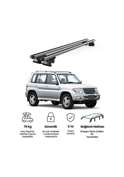 Venüs Mitsubishi Pajero Io 5d 1998-2007 Uyumlu Gri Ara Atkı Port Bagaj Tavan Barı