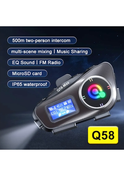 Q58 Max İntercom Kask Kulaklık Ekranlı Model Fm Radyo Özellikli