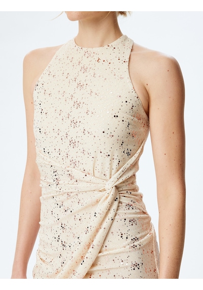 Koton Simli Halter Yaka Kolsuz Bodycon Mini Elbise Bej 5sak80041fk Ekru